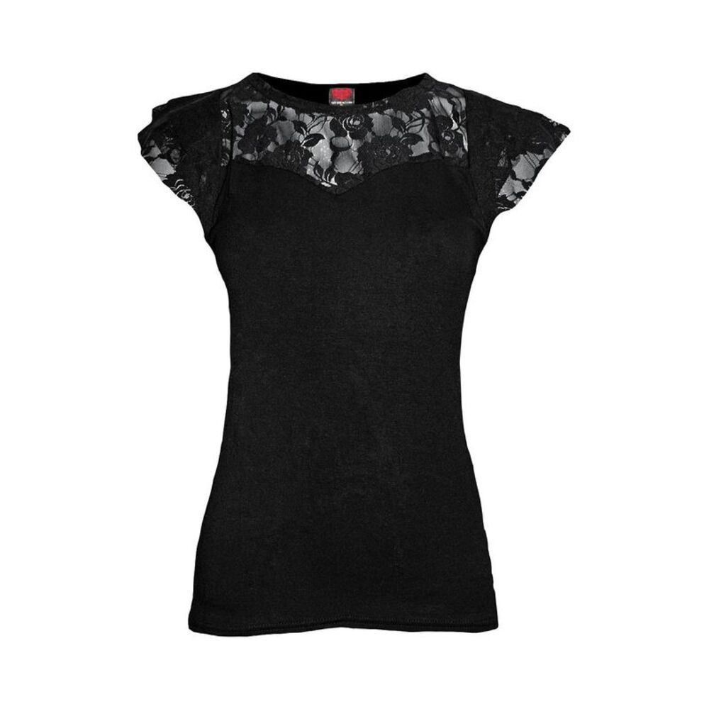 Spiral Direct Womens/Ladies Lace Layered Sleeve Top / Black